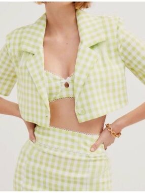 For Love & Lemons Maureen Gingham Cropped Blazer Top